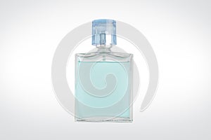 Blue perfume bottle isolated on background