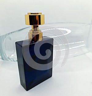 blue perfume bottle isolated on white