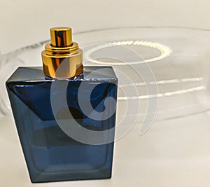 blue perfume bottle isolated on white