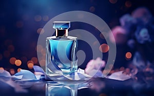 Blue Perfume Bottle Studio Photography. Generative AI