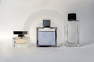 Blue perfume bottle on a white background