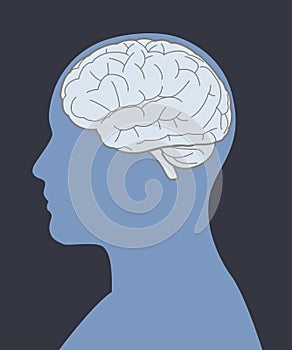 Blue person brain and face silhouette vector illustration mental health idea.