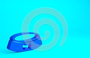 Blue Pet food bowl for cat or dog icon isolated on blue background. Dog bone sign. Minimalism concept. 3d illustration