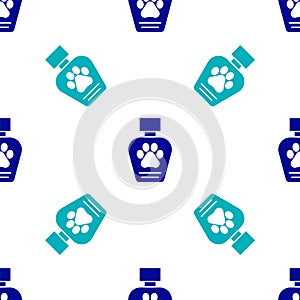 Blue Pet shampoo icon isolated seamless pattern on white background. Pets care sign. Dog cleaning symbol. Vector