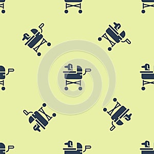 Blue Pet stroller icon isolated seamless pattern on yellow background. Vector