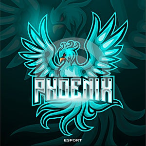 Blue phoenix bird esport logo mascot design