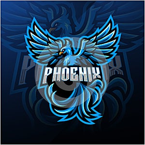 Blue phoenix esport mascot logo design