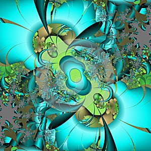 Blue phosphorescent swirls fractal, abstract background