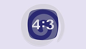 Blue Photo frame 4-3 icon isolated on purple background. 4-3 photo size. Camera sensor size. 4K Video motion graphic