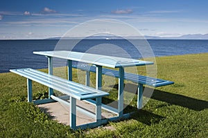 Blue Picnic Table by the Sea
