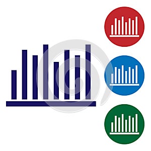 Blue Pie chart infographic icon isolated on white background. Diagram chart sign. Set icons in color square buttons