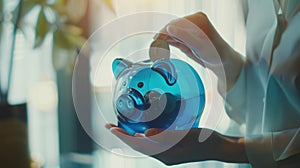 The blue piggy bank.AI generated image photo