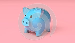 Blue piggy bank on a pink background. 3d render