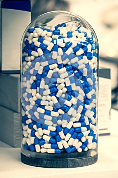 blue pills medicals industry science background vertical photo