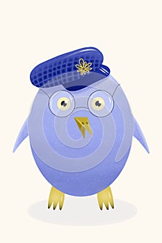 Blue pinguin with cap and glasses
