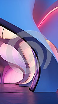 Blue and Pink Abstract Design with Curved Lines and Shapes - AI Generated