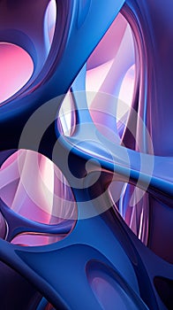 Blue and Pink Abstract Design with Curved Lines and Shapes - AI Generated
