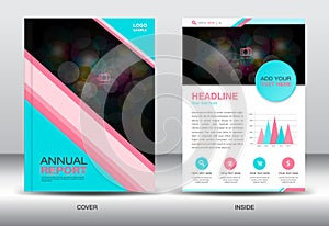 Blue and pink Annual report template and info graphics elements,cover design,brochure flyer,book,leaflet,vector template