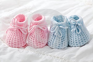 Blue and pink baby booties photo