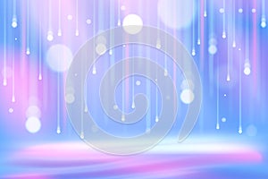 Blue and pink background with falling magic particles circles and line trail light effect