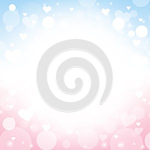 Blue and pink background with hearts