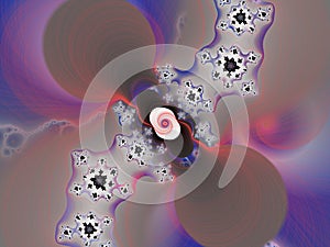 Blue pink beige white fractal swirls 3d geometries swirls sky shapes fractal, abstract geometries, background