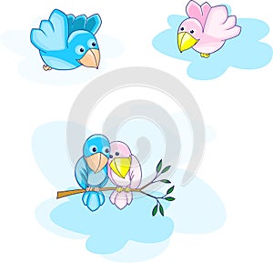 Blue and pink birds