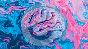 Blue and Pink Brain Painting, Abstract Art Depicting the Complexity of the Mind