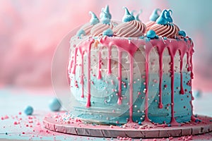 Blue and Pink Cake With Icing and Sprinkles