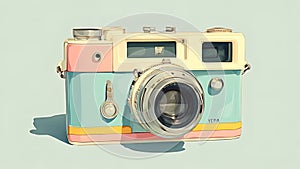 A blue and pink camera on a light blue background (ai generated)