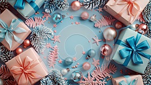 Blue and Pink Christmas Background With Presents