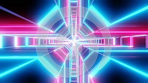 Blue pink cross shape tunnel abstract animation.  loop able Sci-fi abstract backdrop.