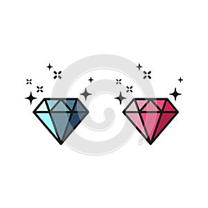 Blue and pink diamond vector icon. Colorful shiny diamond.