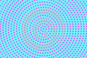 Blue pink dotted halftone. Oversized radial dotted gradient. Half tone background.