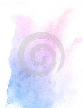 Blue and pink flower hand drawn watercolor background, raster illustration