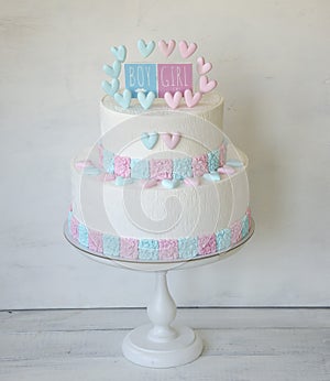 Blue and pink fondant cake for Gender reveal party