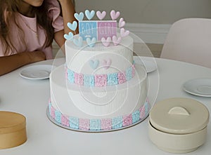 Blue and pink fondant cake for Gender reveal party