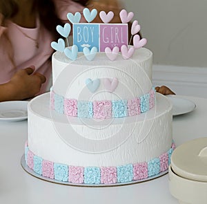 Blue and pink fondant cake for Gender reveal party