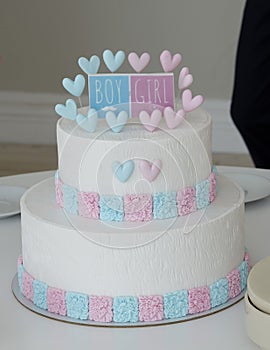 Blue and pink fondant cake for Gender reveal party