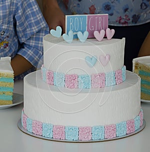 Blue and pink fondant cake for Gender reveal party