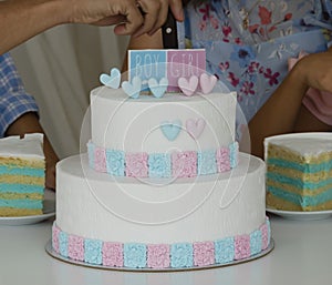 Blue and pink fondant cake for Gender reveal party