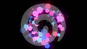 Blue and pink glowing balls on black background 3d rendering