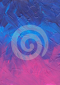 Blue and pink gradient background painting. Abstract modern art. Brush strokes textured backdrop