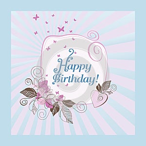 Blue and pink happy birthday card