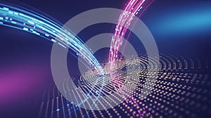 Blue and pink light streams over digital pattern abstract