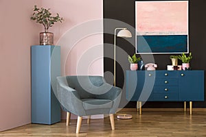Blue and pink living room