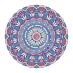 Blue-pink mandala on the white background