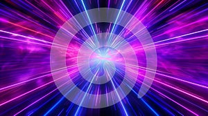 Blue and pink neon glow laser beam tunnel, high speed internet and digital concept abstract background. Generative AI