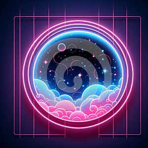 Blue Pink Neon Round Frame Background