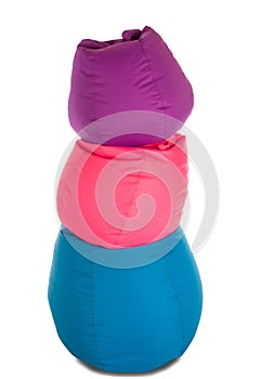 Blue, pink and purple beanbag chairs for living room lie on each